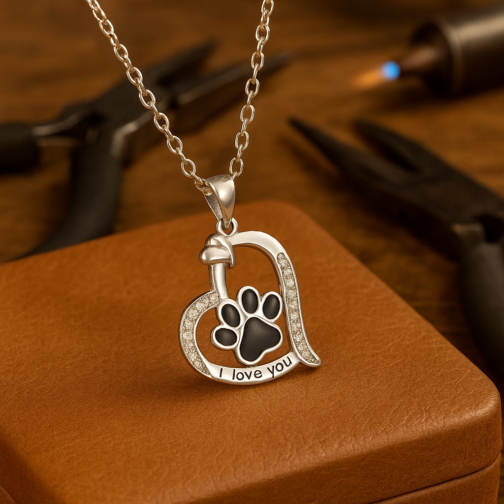 Heart Paw Print Necklace | Silver-plated Alloy 0