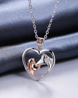 Heart Zircon Girl and Horse Necklace | Gold-Plated 0