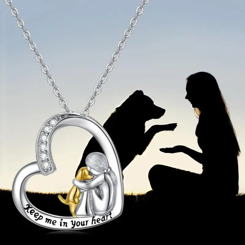 Heart and Dog Pendant Necklace | Sterling Silver 0