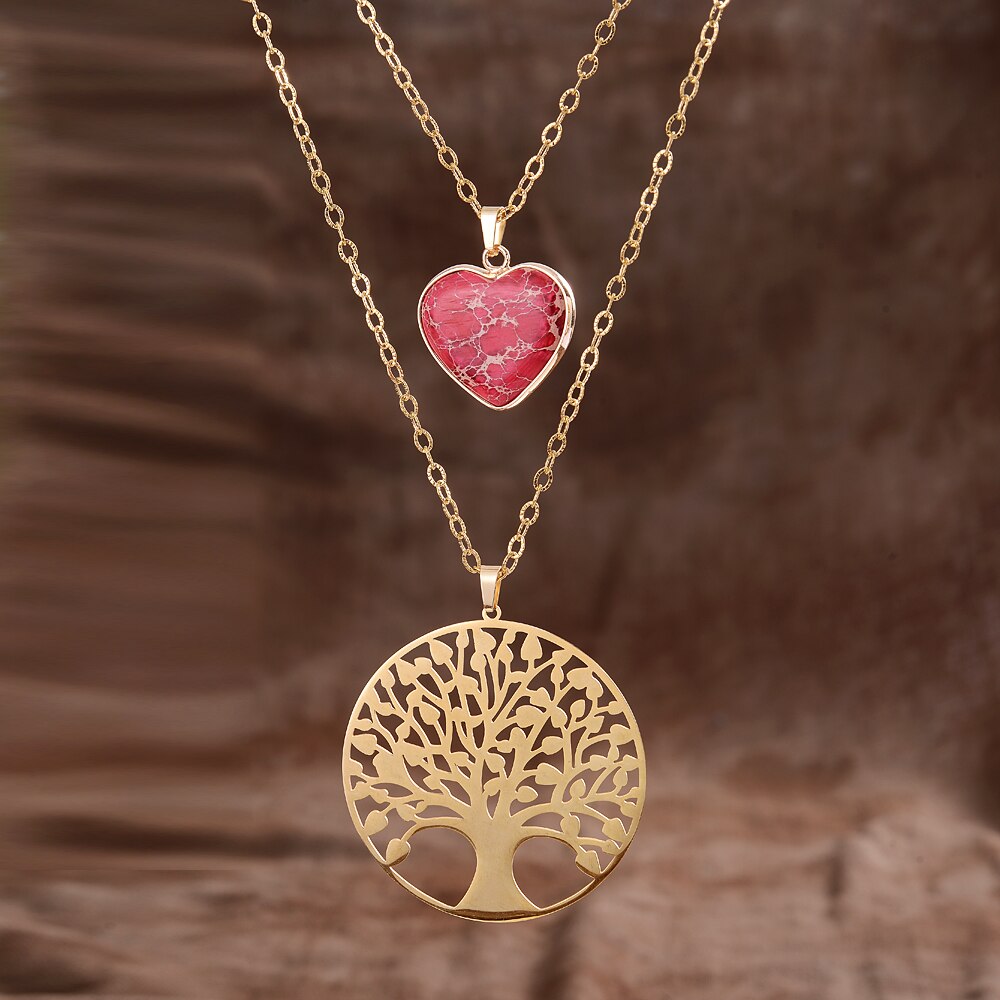 Heart and Tree of Life Necklace | Jasper and Stainless Steel 0