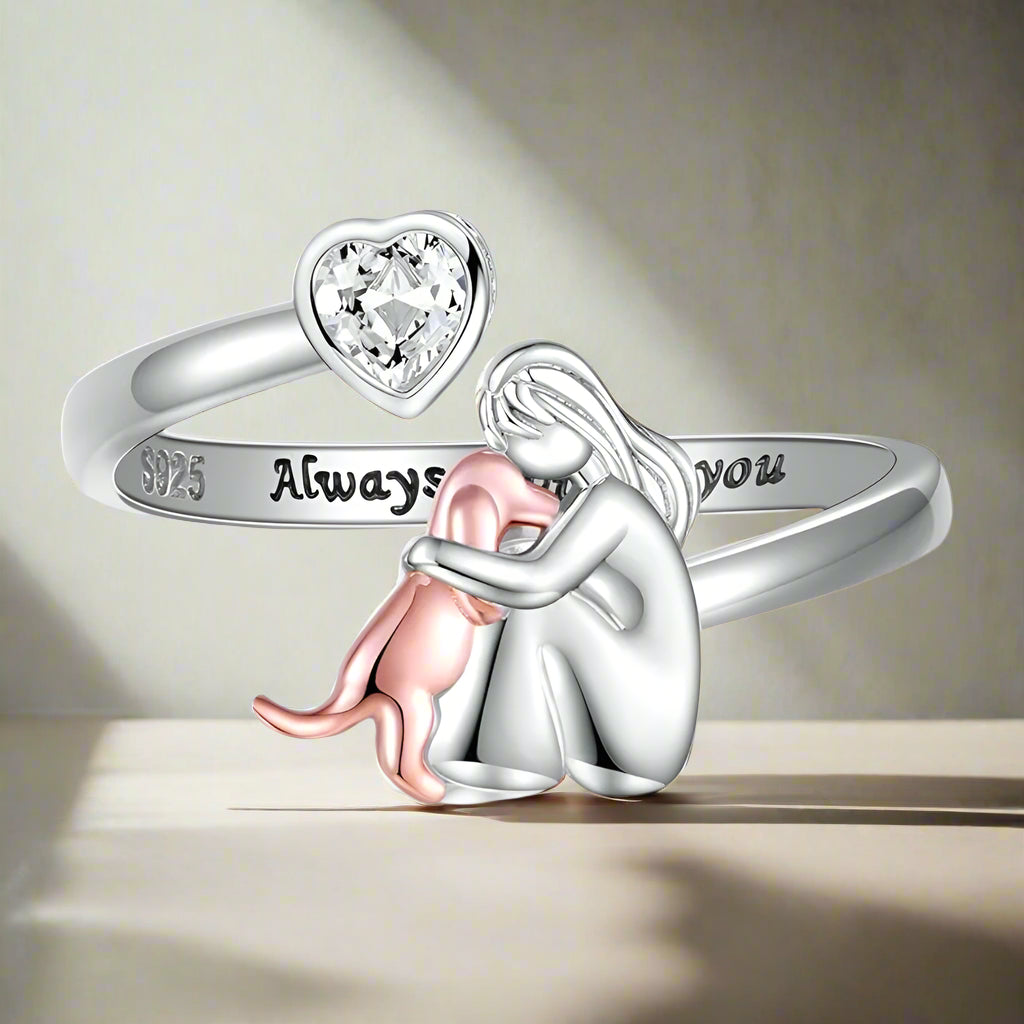 Heartfelt Dog Ring | 925 Sterling Silver | Adjustable Dog Jewelry 0