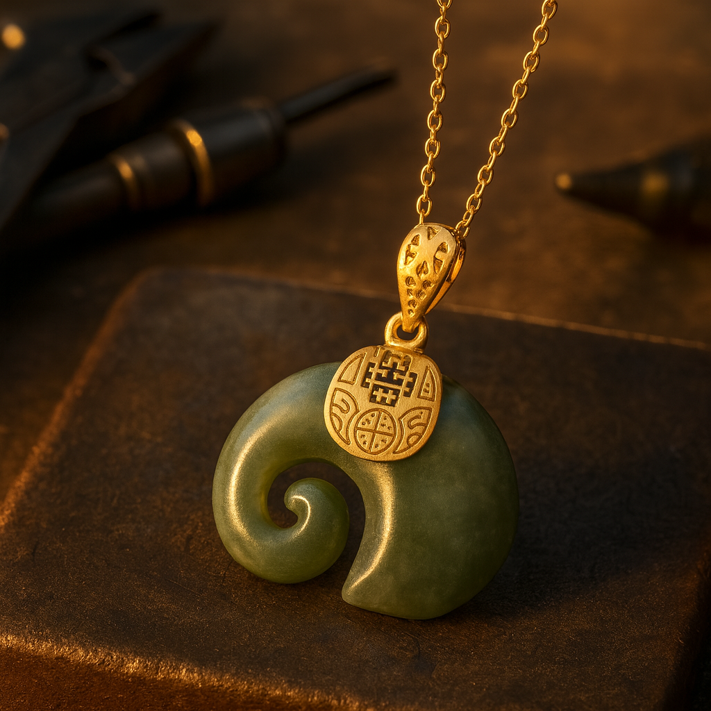 Hetian Jade Elephant Pendant Necklace | Gold Plated 0