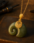 Hetian Jade Elephant Pendant Necklace | Gold Plated 0