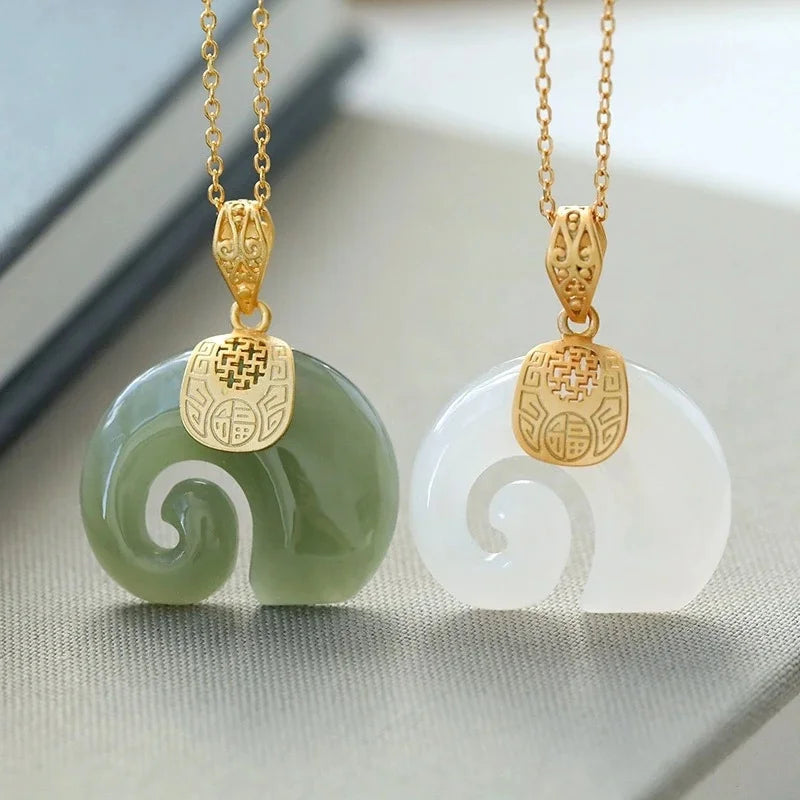 Hetian Jade Elephant Pendant Necklace | Gold Plated 1