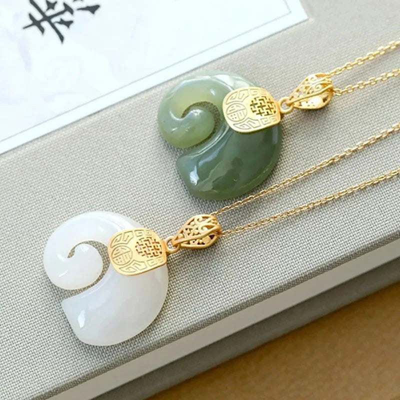 Hetian Jade Elephant Pendant Necklace | Gold Plated 4
