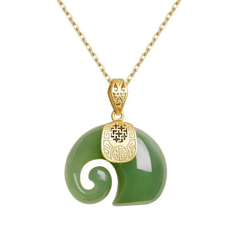 Hetian Jade Elephant Pendant Necklace | Gold Plated 6