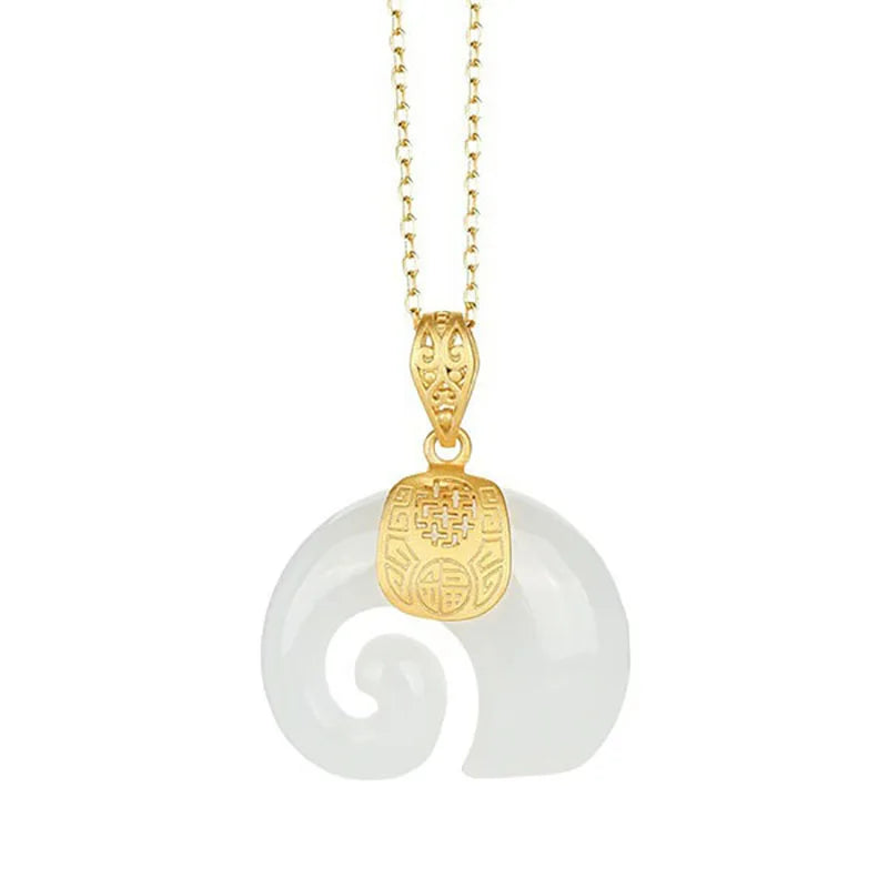 Hetian Jade Elephant Pendant Necklace | Gold Plated 7