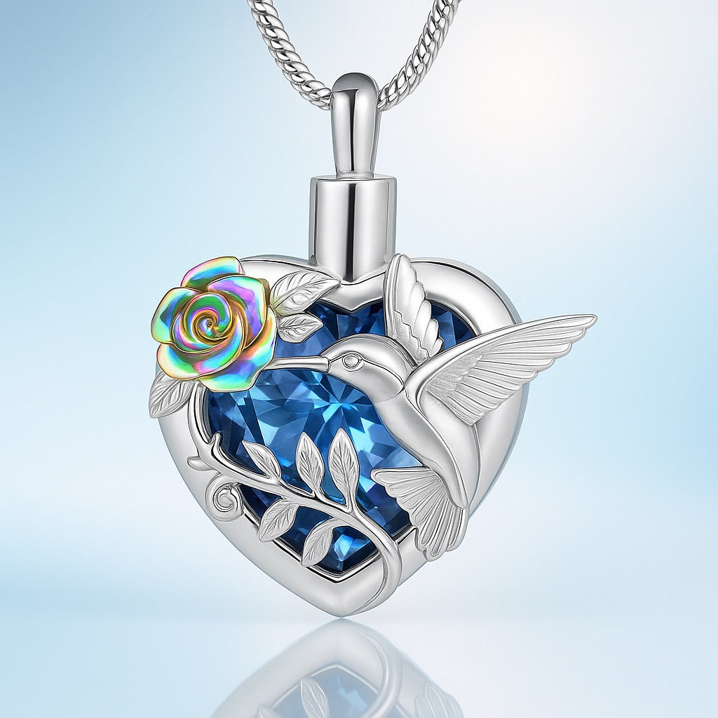 Hummingbird Heart Urn Necklace | Stainless Steel 0