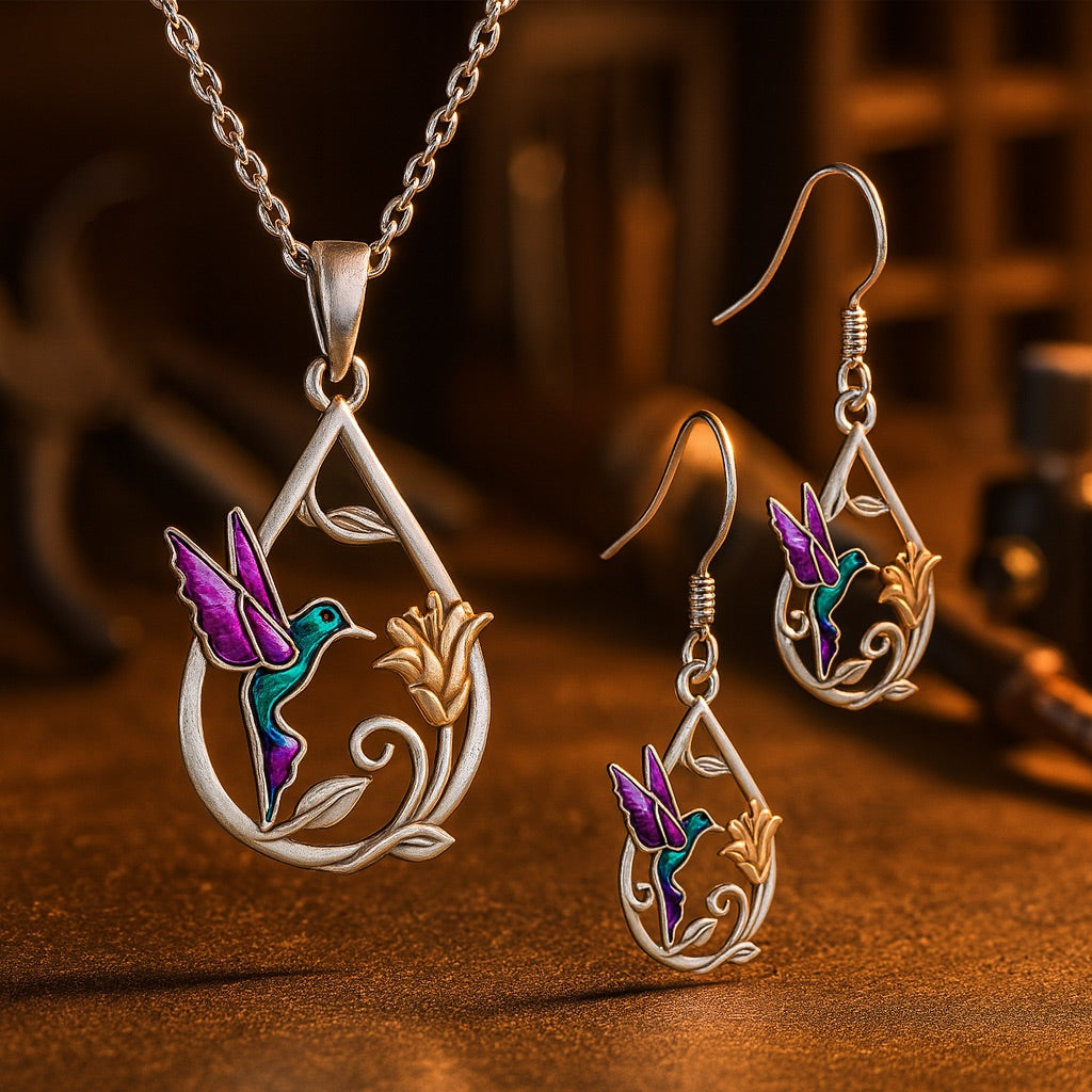 Hummingbird Necklace Set | Silver-tone Alloy 0