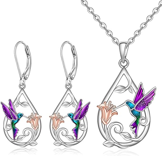 Hummingbird Necklace Set | Silver-tone Alloy 4