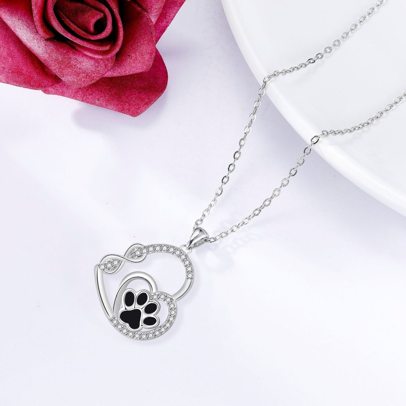 Infinite Love Paw Print Pendant Necklace | Silver 1