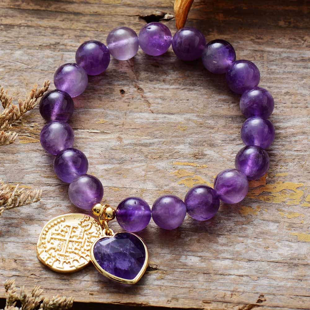 Intense Amethyst Heart Charm Bracelet | Gemstone 0