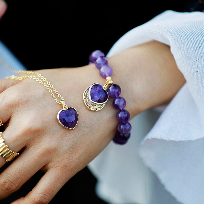 Intense Amethyst Heart Charm Bracelet | Gold Plated 3