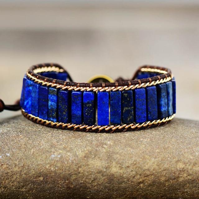Intense Lapis Lazuli Protection Bracelet | Lapis and Leather 0