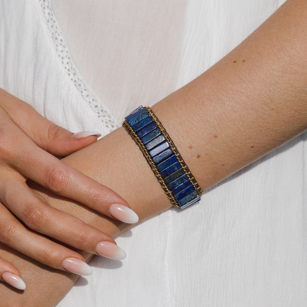 Intense Lapis Lazuli Protection Bracelet | Lapis and Leather 1