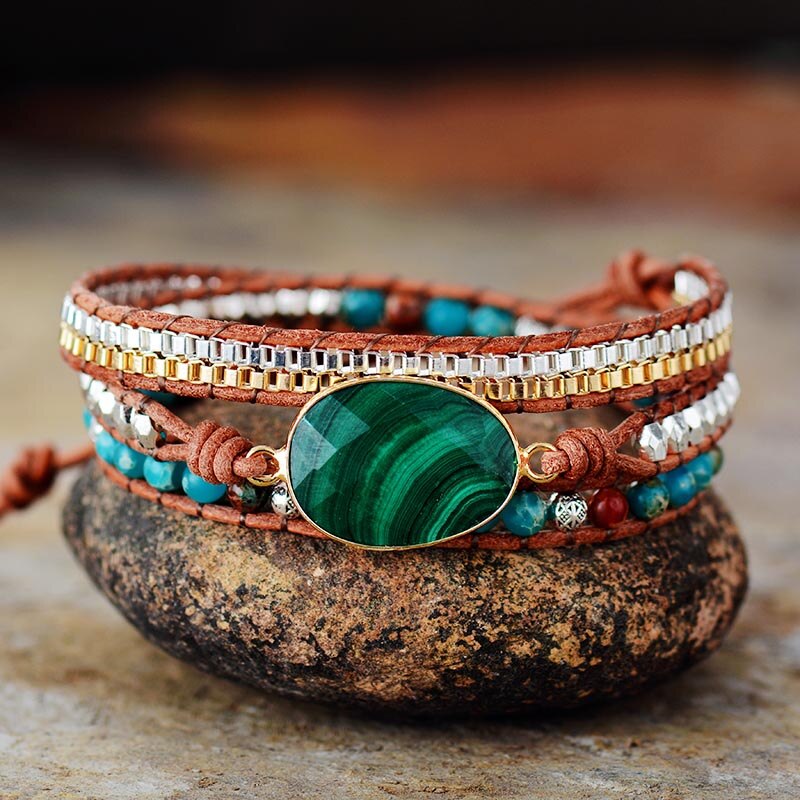 Intense Malachite Wrap Bracelet | Genuine Leather 0