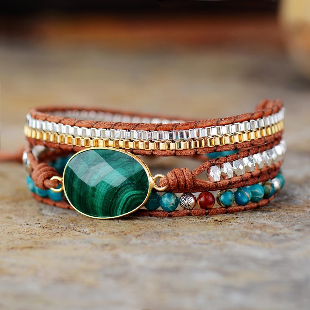 Intense Malachite Wrap Bracelet | Genuine Leather 1