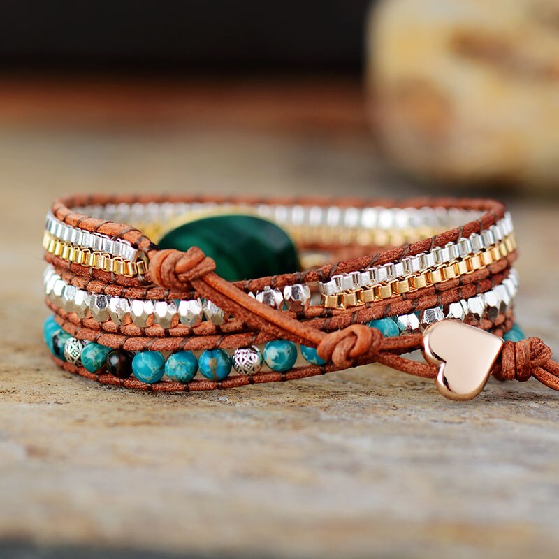 Intense Malachite Wrap Bracelet | Genuine Leather 2