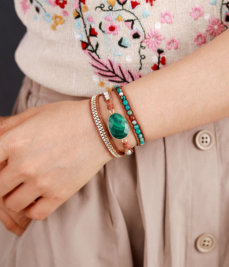 Intense Malachite Wrap Bracelet | Genuine Leather 3