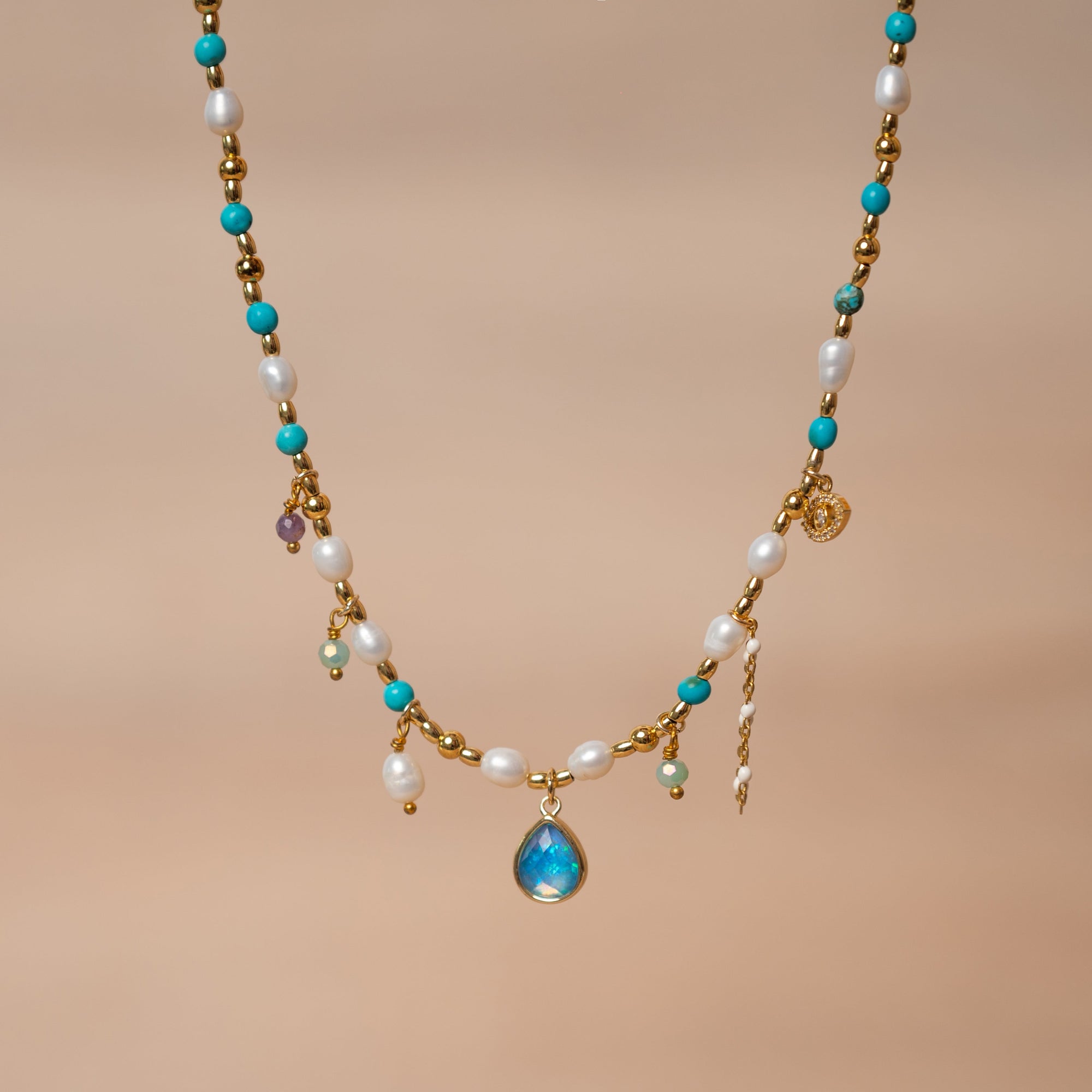 Intense Opal & Pearl Necklace | Stainless Steel 0