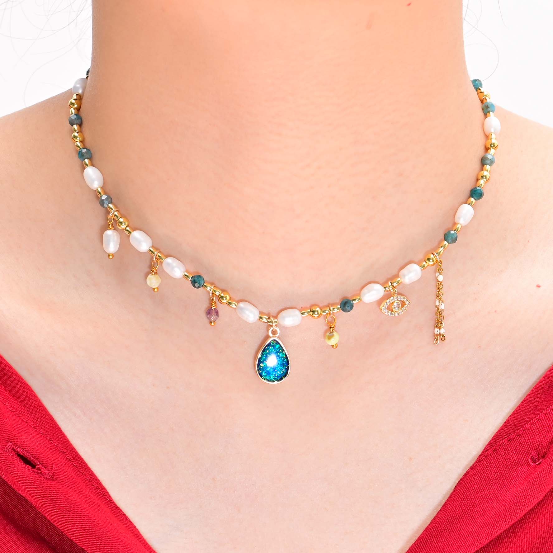 Intense Opal & Pearl Necklace | Stainless Steel 1