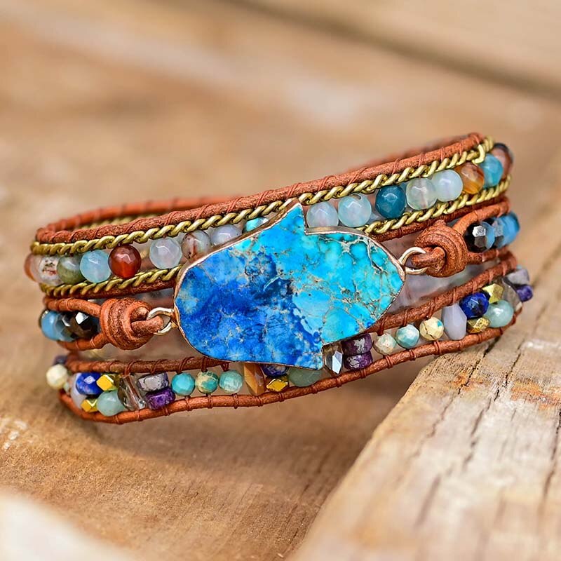 Jade Hamsa Wrap Bracelet | Genuine Leather 0