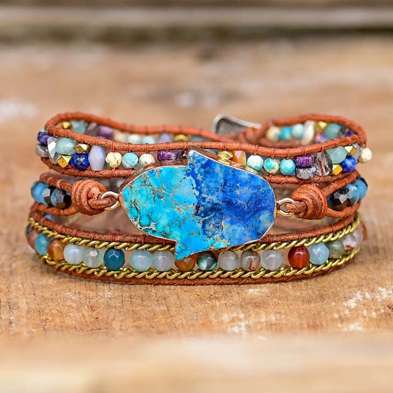 Jade Hamsa Wrap Bracelet | Genuine Leather 2