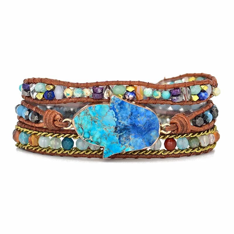 Jade Hamsa Wrap Bracelet | Genuine Leather 3