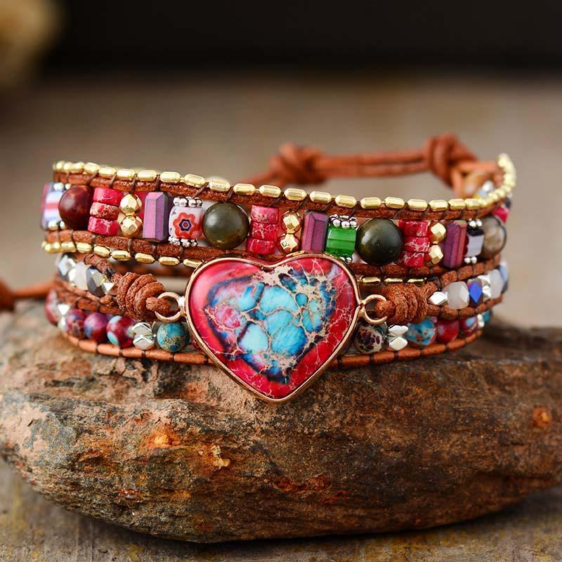 Jasper Love Protection Wrap Bracelet | Genuine Leather 0