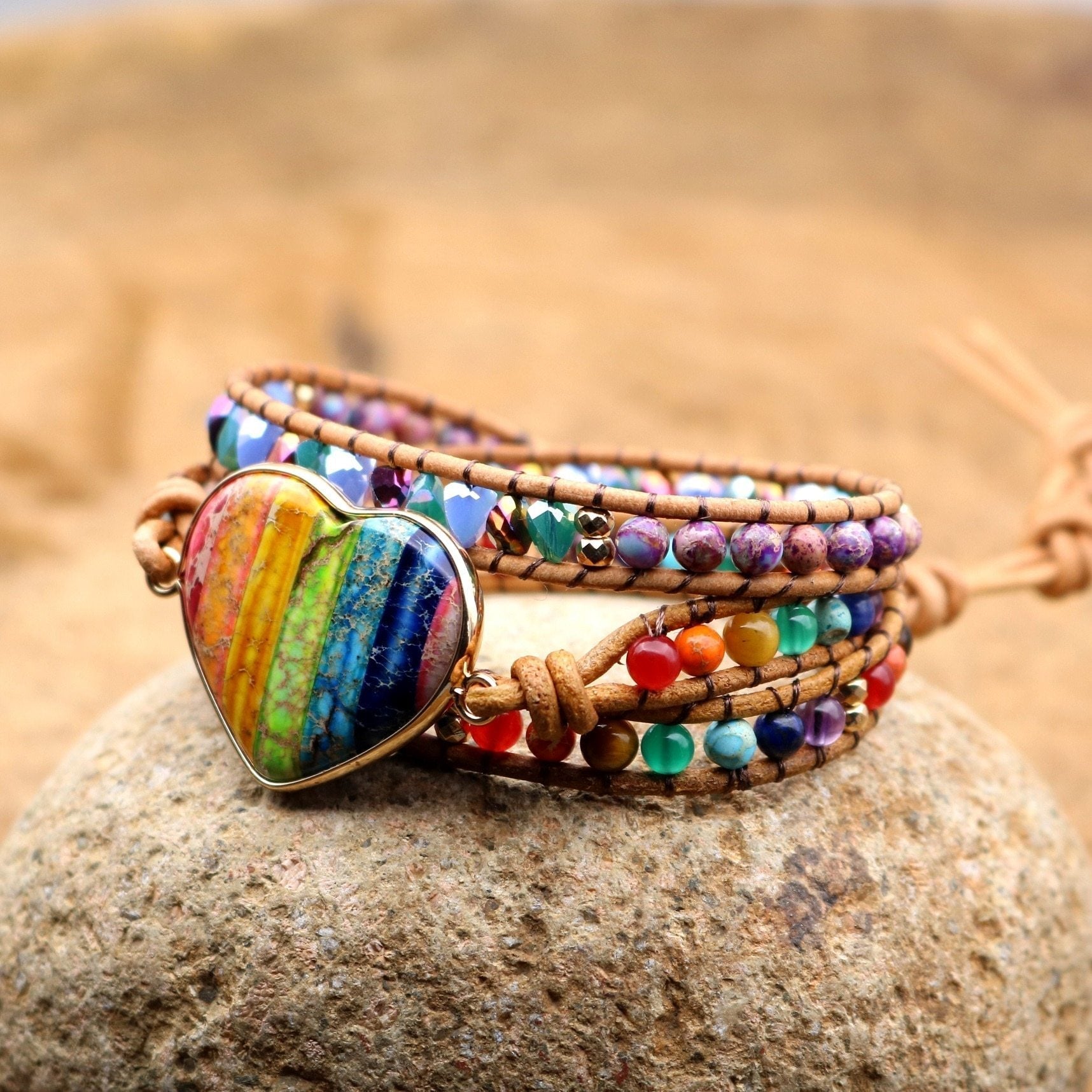 Jasper Love Rainbow Wrap Bracelet | Genuine Leather 1