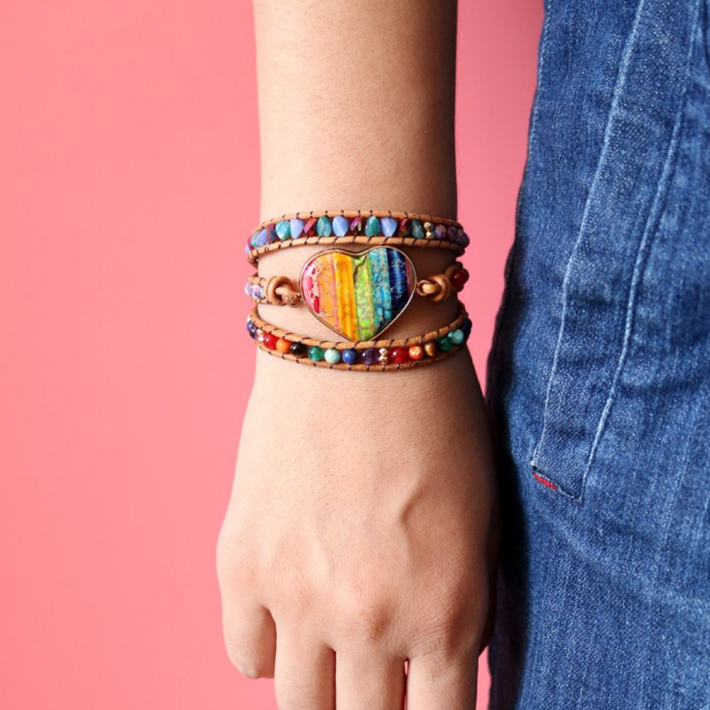 Jasper Love Rainbow Wrap Bracelet | Genuine Leather 2