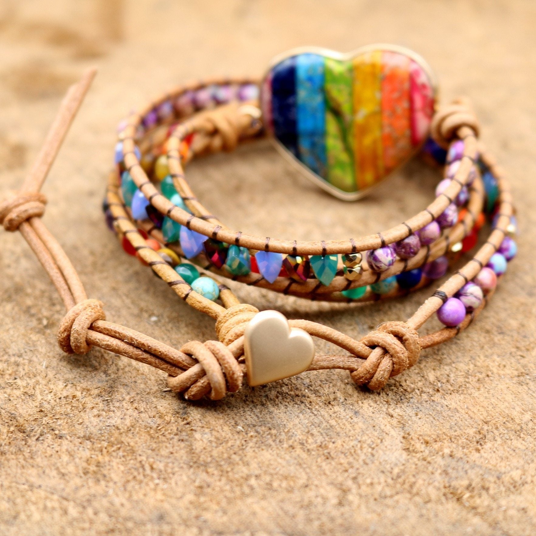 Jasper Love Rainbow Wrap Bracelet | Genuine Leather 3