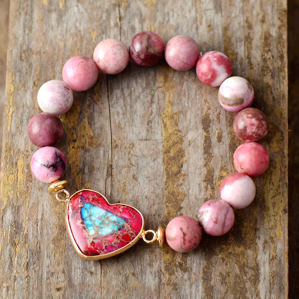 Jasper and Rhodonite Beaded Bracelet | Natural Stones 1