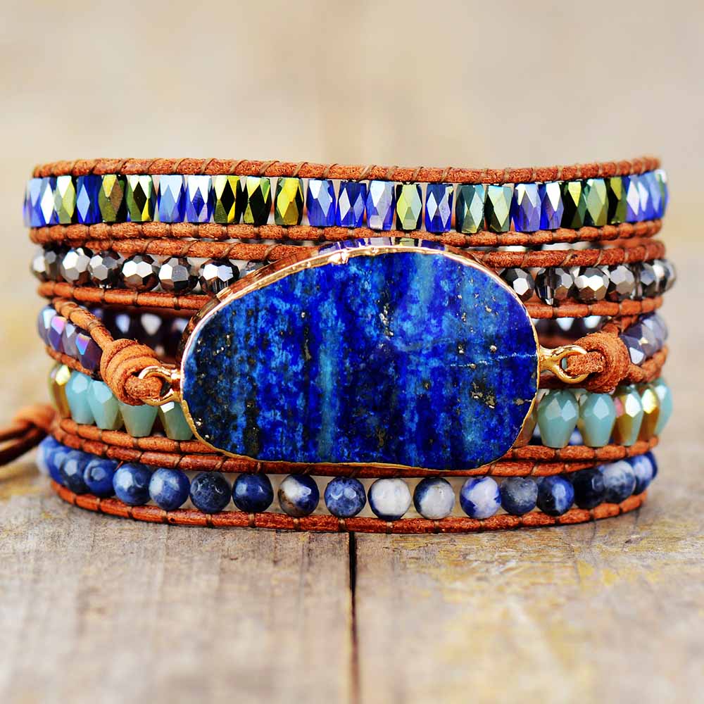 Lapis Lazuli Protection Wrap Bracelet | Genuine Leather 0