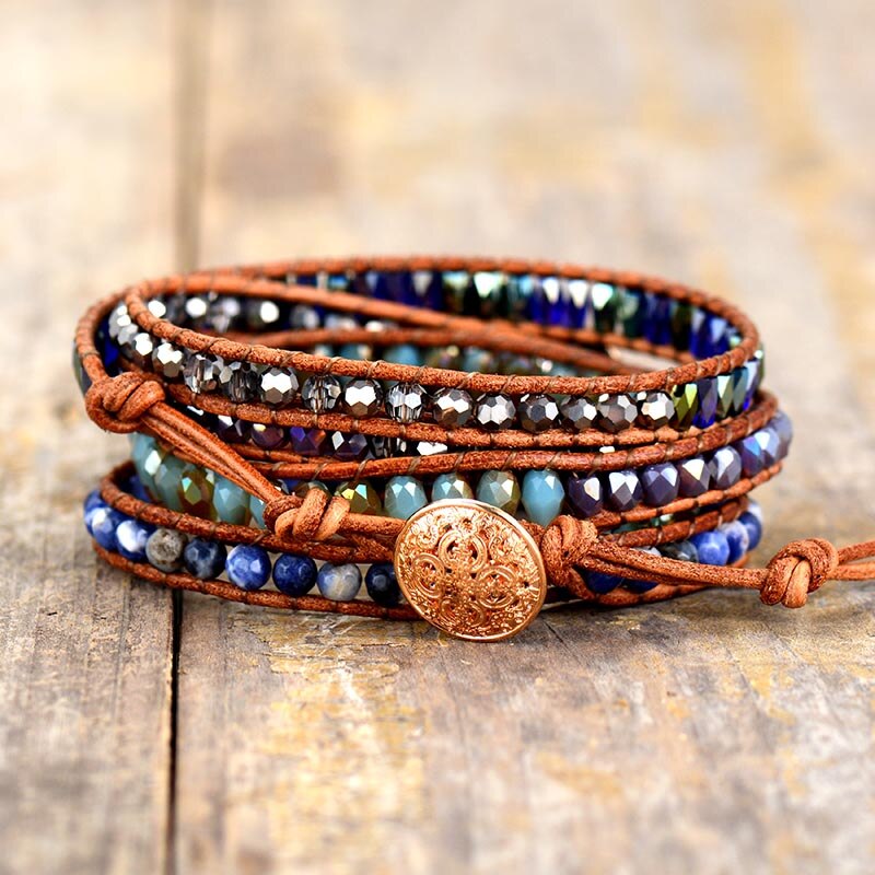 Lapis Lazuli Protection Wrap Bracelet | Genuine Leather 1