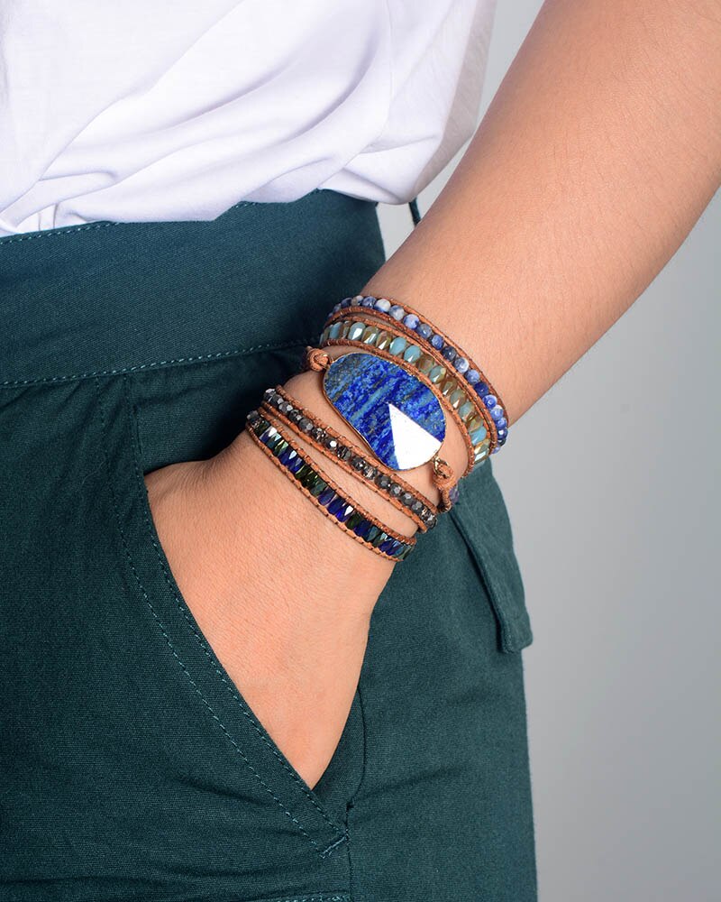 Lapis Lazuli Protection Wrap Bracelet | Genuine Leather 2