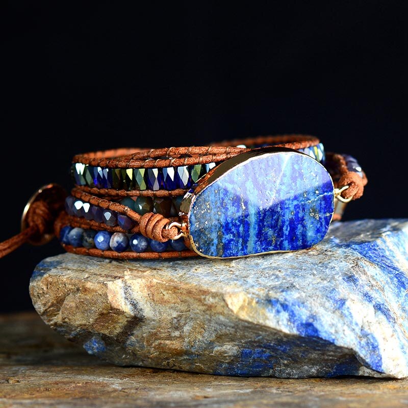Lapis Lazuli Protection Wrap Bracelet | Genuine Leather 3