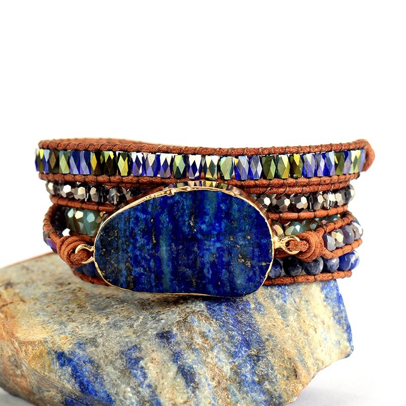 Lapis Lazuli Protection Wrap Bracelet | Genuine Leather 4