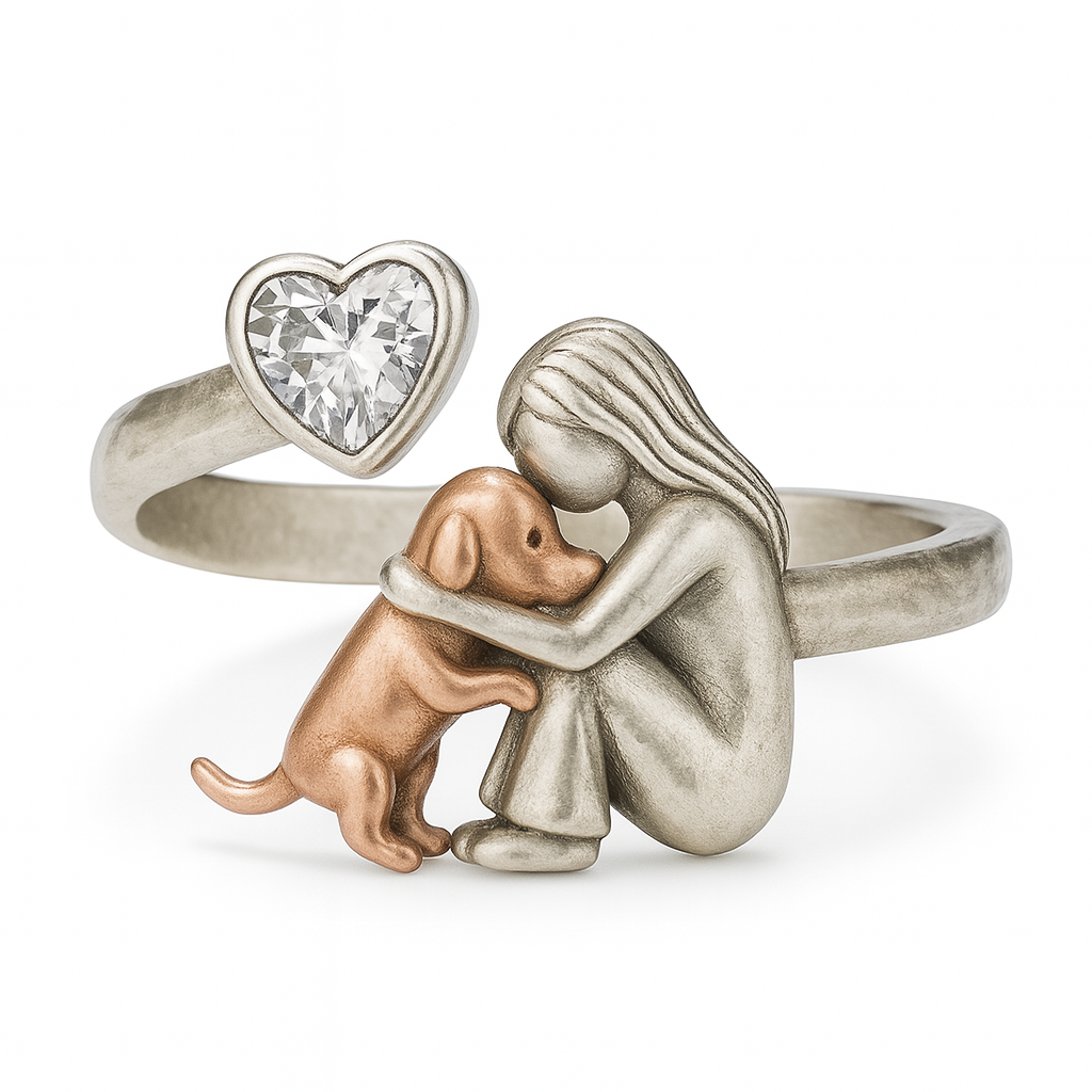 Loyal Companion | Sterling Silver Dog Ring | Heart-Shaped Zirconia | Adjustable Fit 1