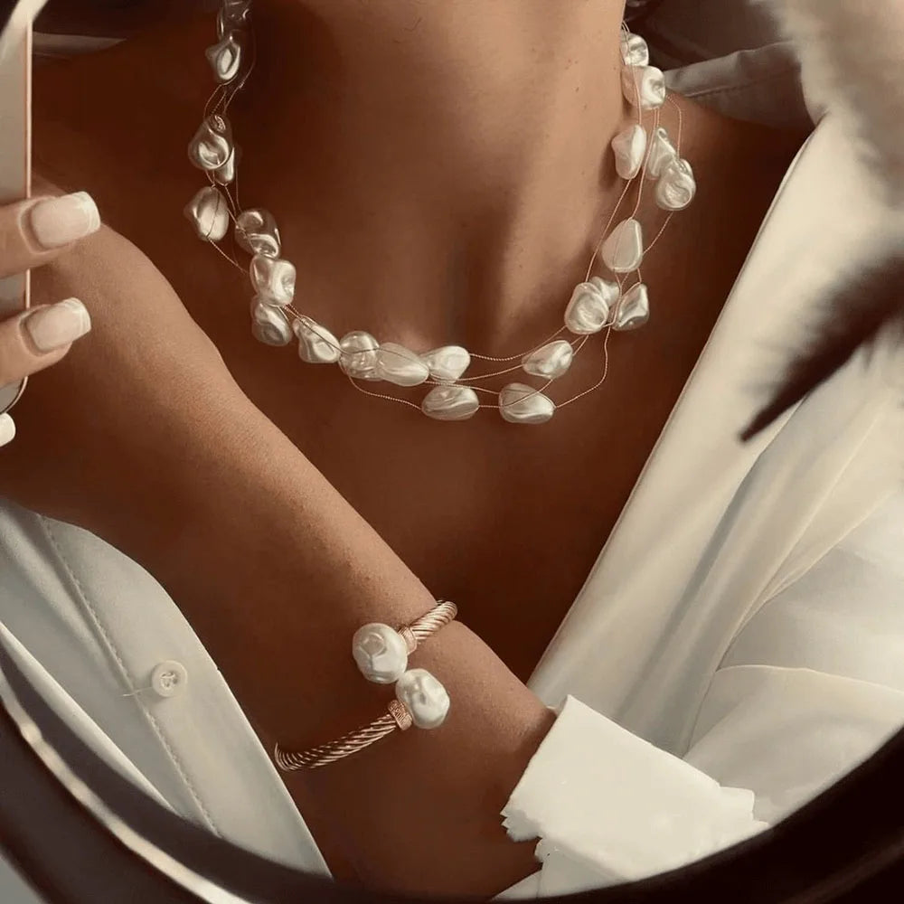 Luminous Pearl Necklace and Bracelet Set | Imitation Pearl 1