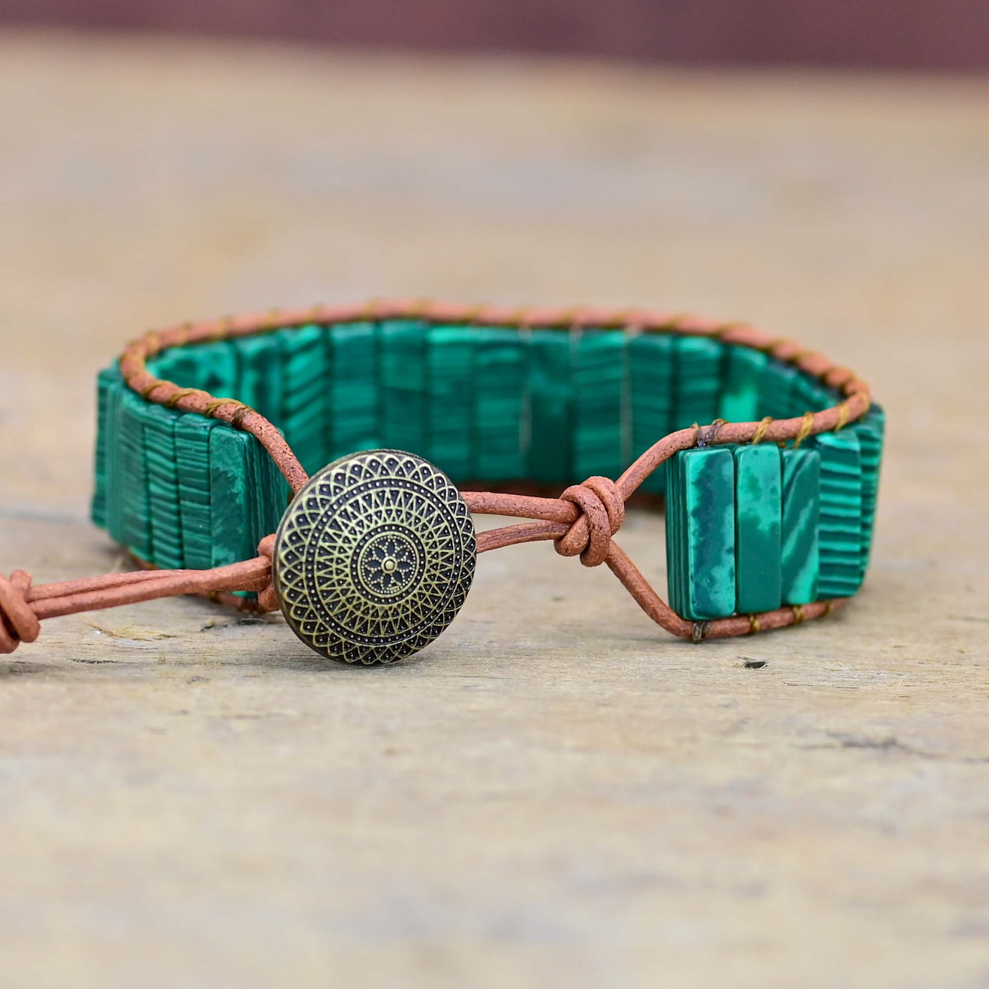 Malachite Leather Bracelet | Genuine Leather 0
