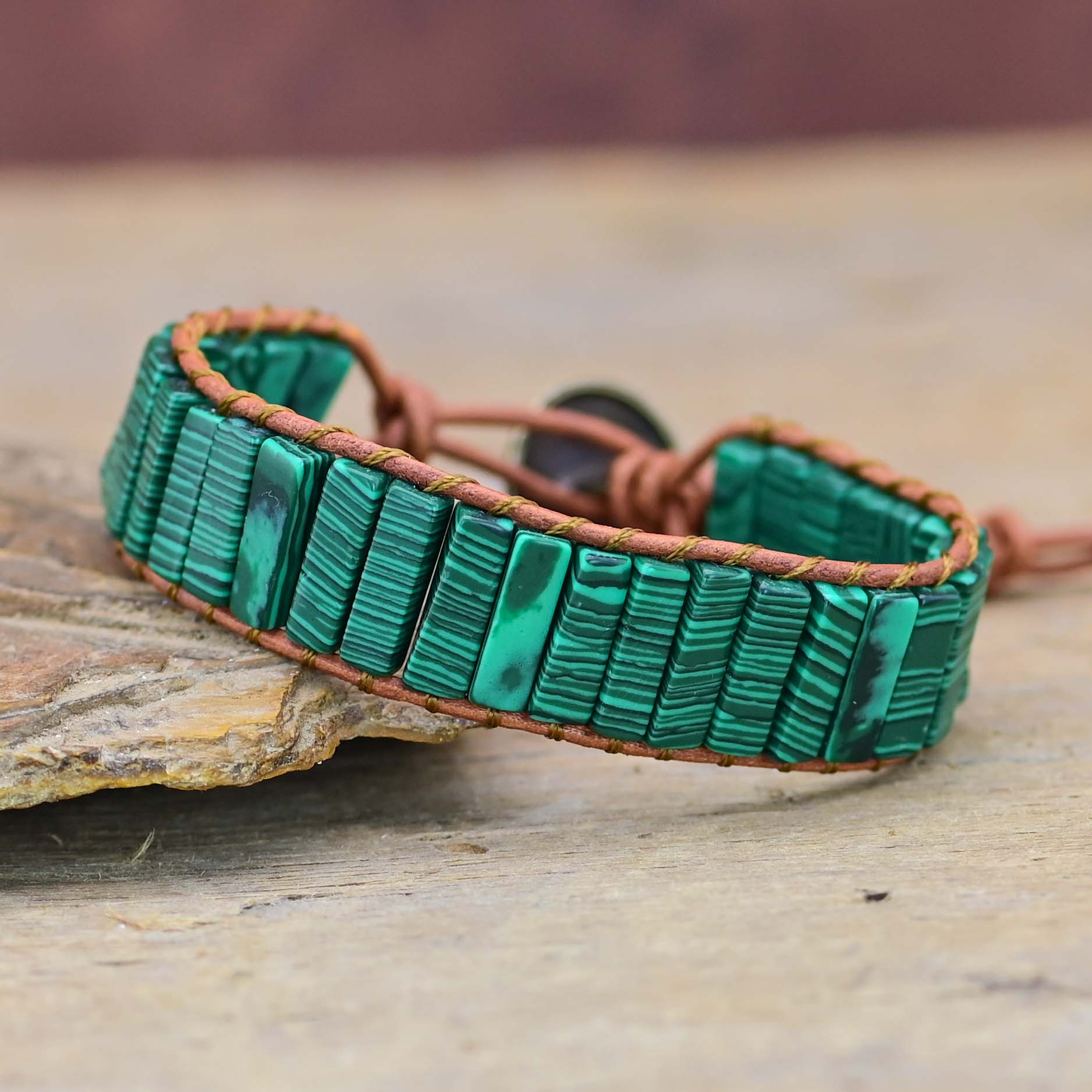 Malachite Leather Bracelet | Genuine Leather 1