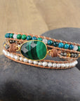 Malachite & Pearl Bracelet | Genuine Leather 7