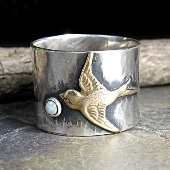 Men's Vintage Hummingbird Silver Ring | Unique Jewelry | Handcrafted Accessories | Timeless Design 0