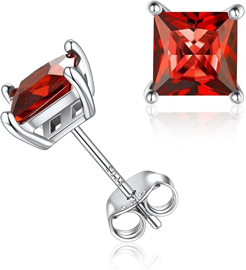 Minimalist Princess Cut Ruby Stud Earrings | White Gold 0