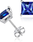Minimalist Princess Cut Sapphire Stud Earrings | White Gold 0