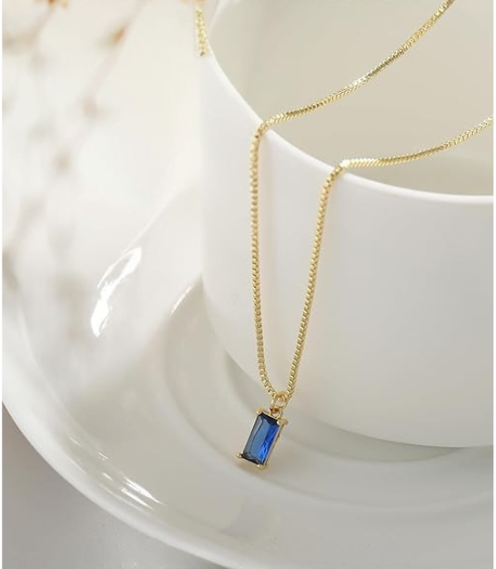 Minimalist Sapphire Pendant Necklace | White Gold 1
