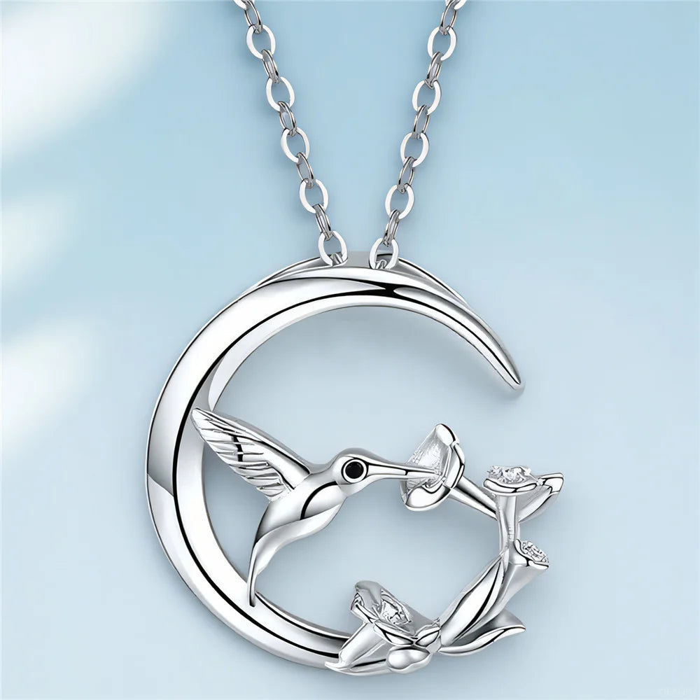 Moon Bird Vintage Pendant Necklace | Silver 0