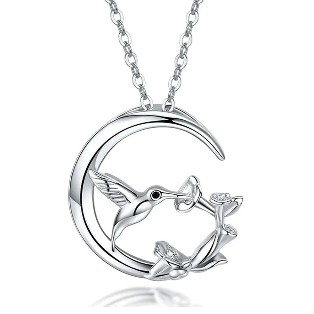 Moon Bird Vintage Pendant Necklace | Silver 1