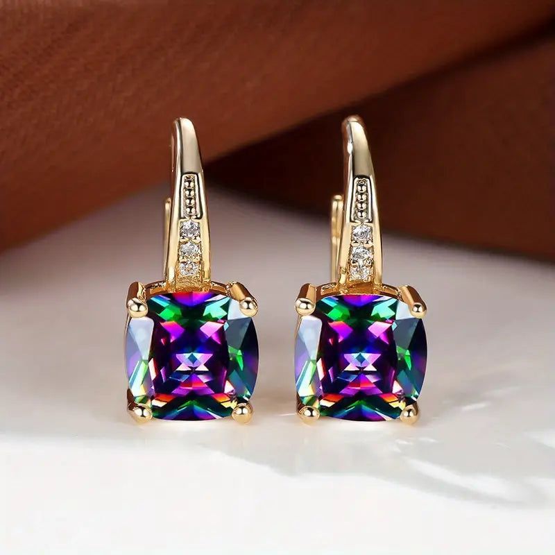 Mystic Sapphire Hoop Earrings | Gold 1